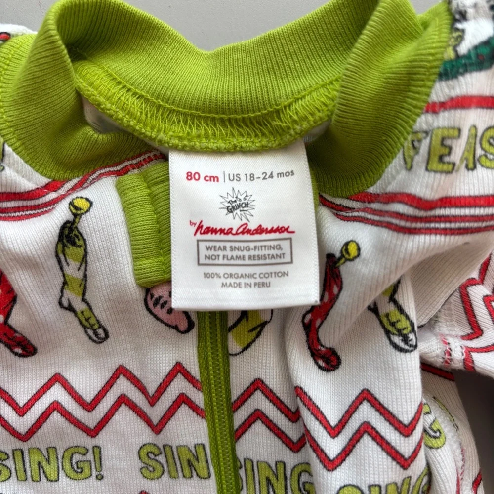 Hanna Andersson Grinch‎ Festive Kids One Piece Pajama Size 18-24M